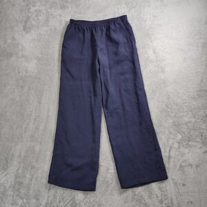 Fridaze Linen Pants Womens M Blue Classic Full Wide Leg Lagenlook Beachy Pockets